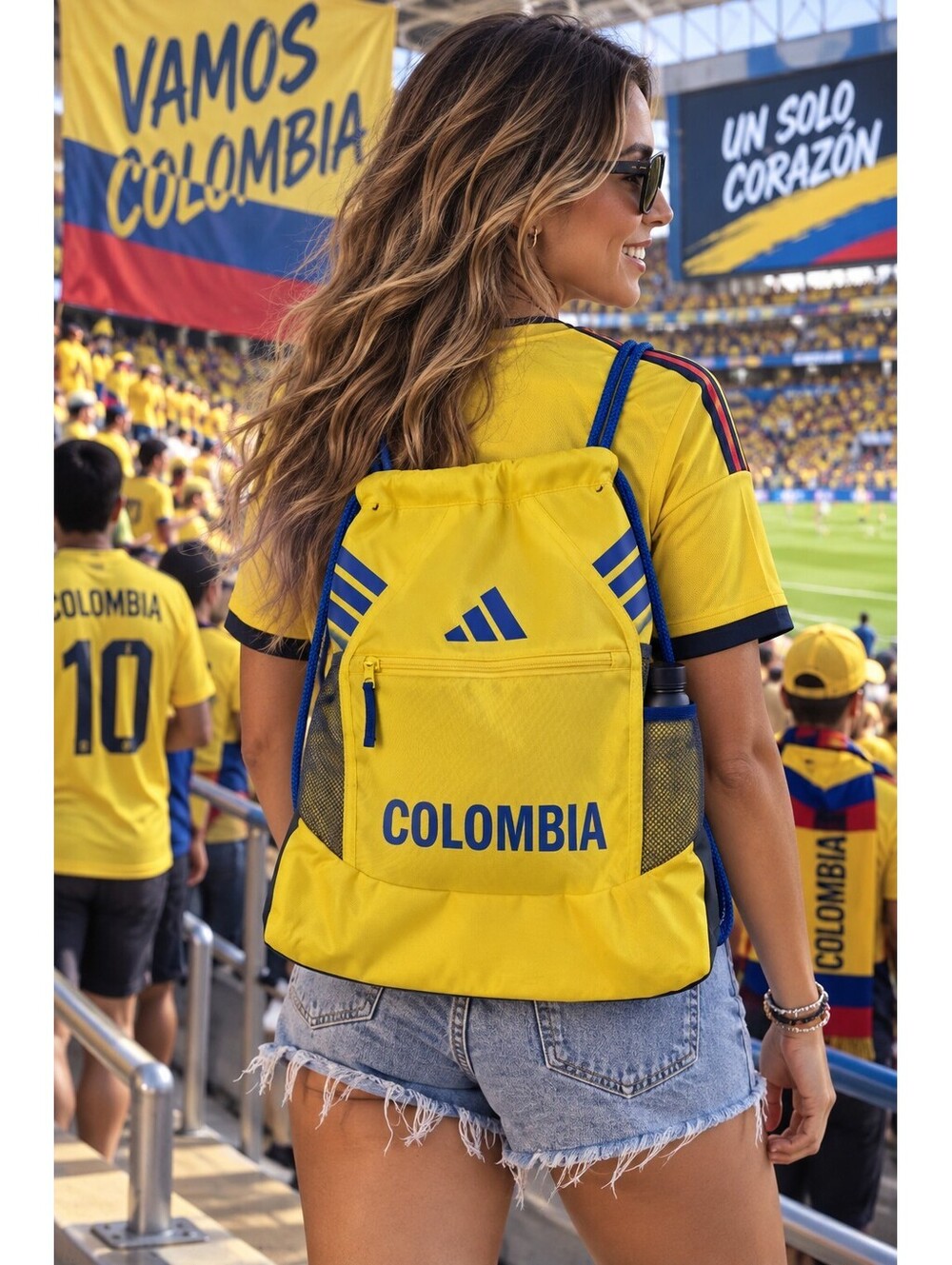 Adidas Colombia Drawstring Backpack Yellow Blue Soccer Gym Bag NWT